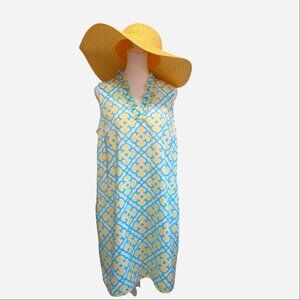 Women's size 10 sleeveless yellow and turquoise midi dress by Crown & Ivy